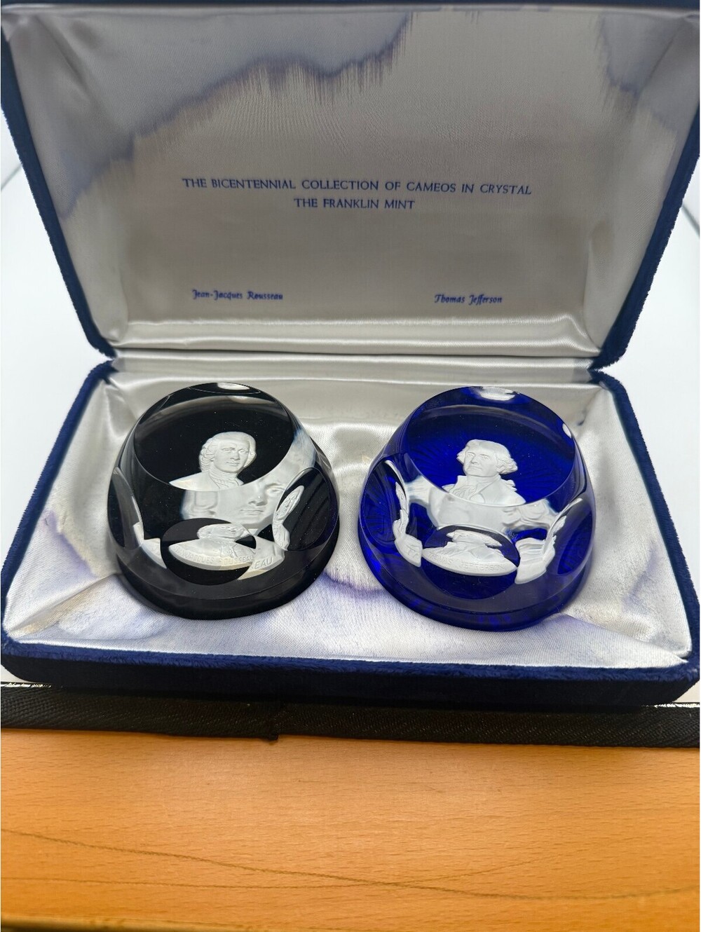 1974 Franklin Mint Cameos Crystal Thomas Jefferson Rousseau Box COA Bicentennial